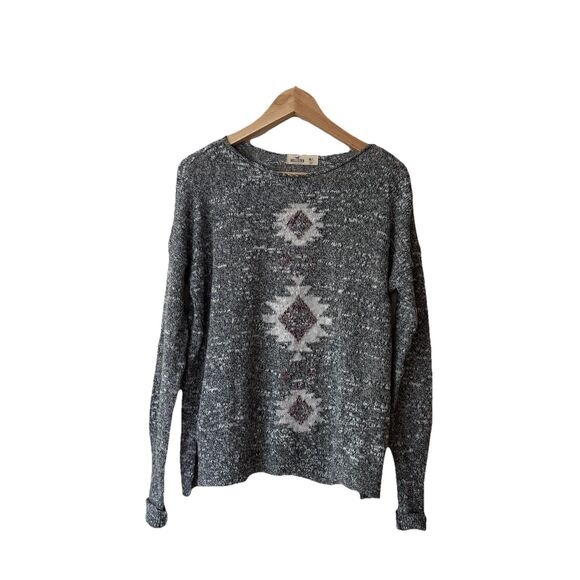 Hollister NEW Size M / L Marled Knit Pullover Sweater Aztec Design Gray Y2K NWT - Picture 7 of 7